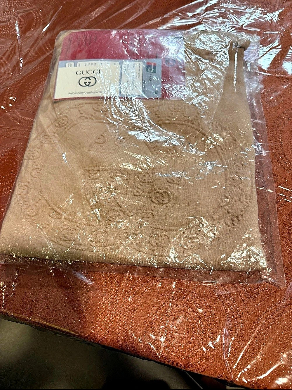 Gucci Embossed Scarf in Beige & Brown NWT